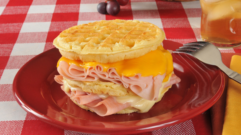 waffle ham and cheese sandwich