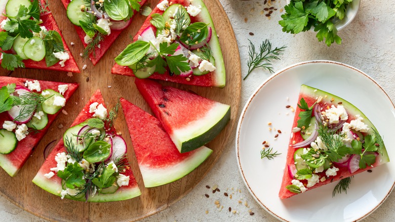 watermelon pizza with herbs