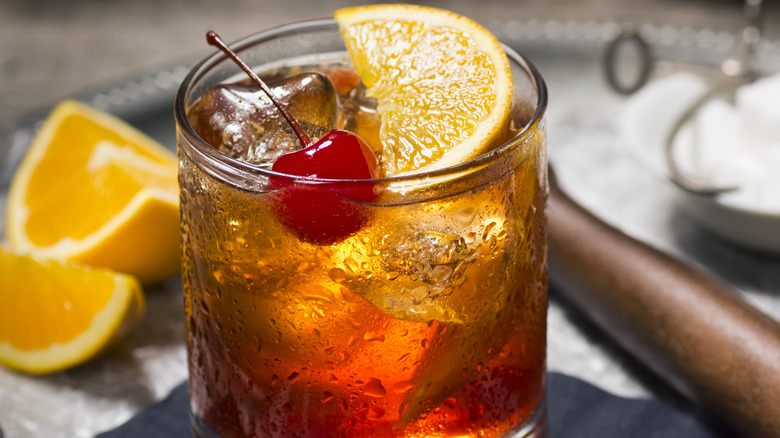 Old Fashioned with cherry and orange 
