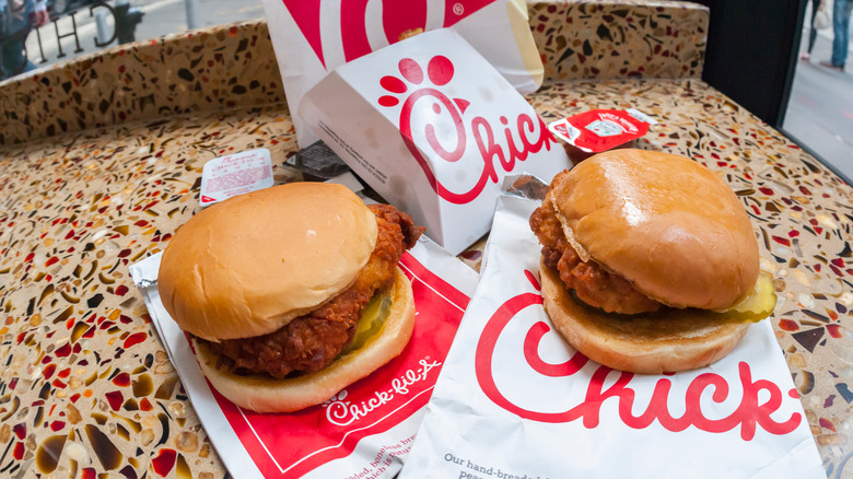 Two Chick-fil-A chicken sandwiches 