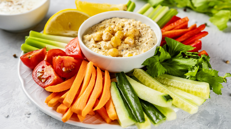 Vegetables and dip on a platter