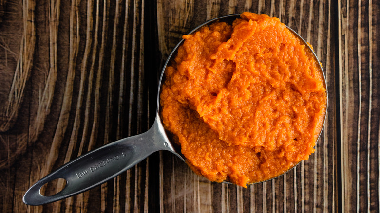 Measuring cup with canned pumpkin puree