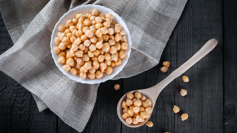 chickpeas in bowl with spoon