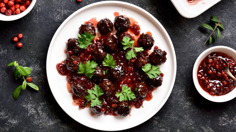 Cranberry meatballs on a plate