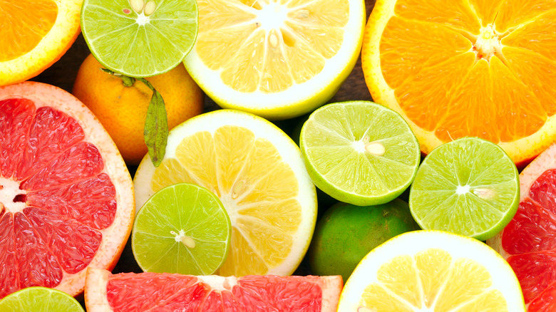 various colorful citrus fruits 
