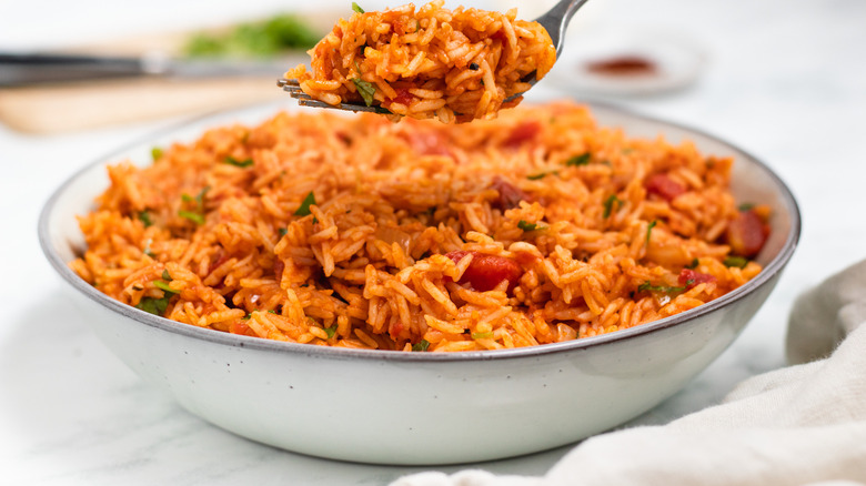 Mexican rice in white bowl
