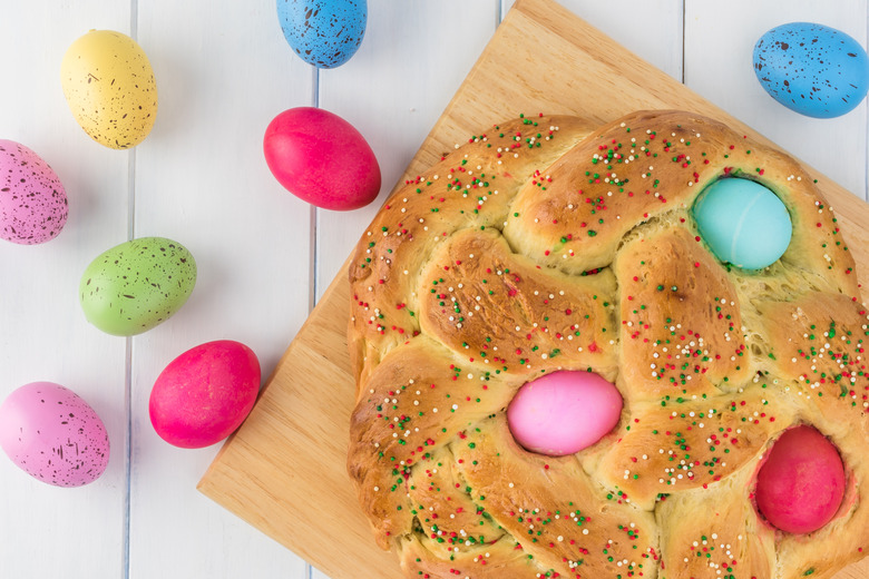 Easter Bread with Colored Eggs recipe and more Easter recipes
