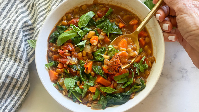 lentil soup with spoon