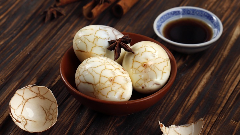 Tea eggs with soy sauce and spices