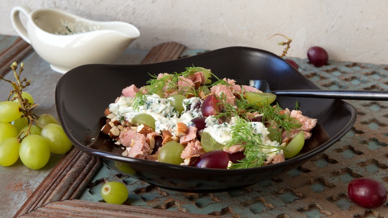 Tuna salad topped with chopped almonds