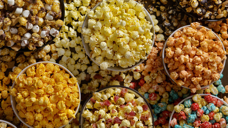flavored popcorns in bowls