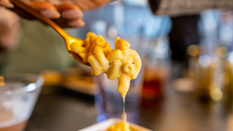 Fork with creamy mac and cheese
