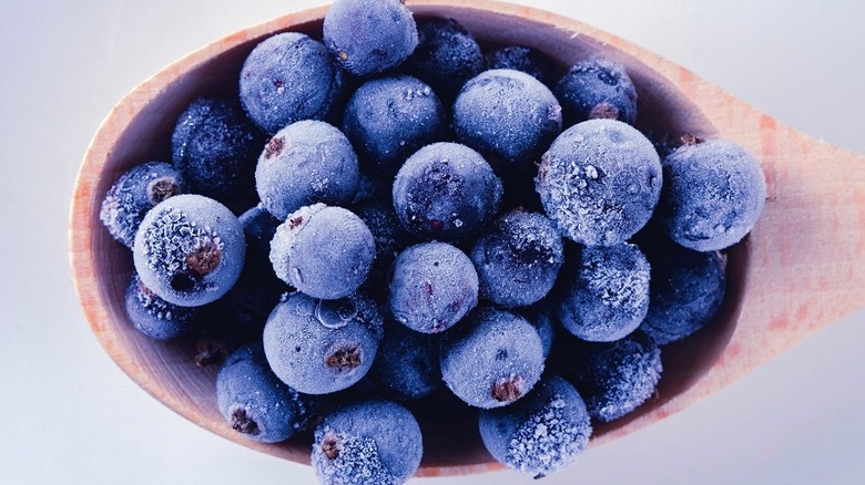 Vibrant frozen blueberries