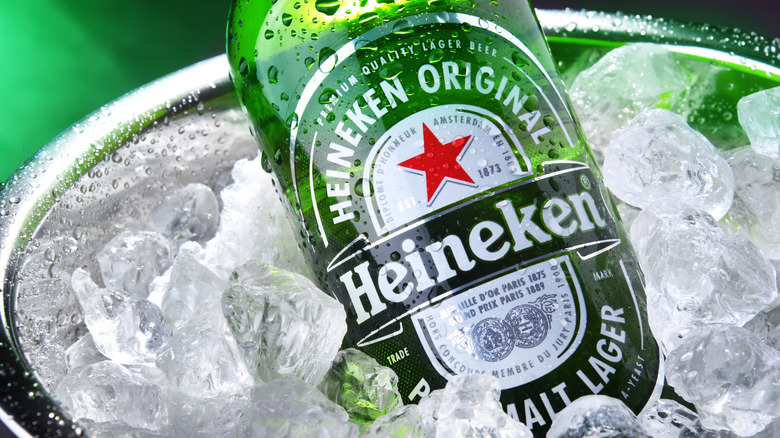Bottle of Heineken on ice