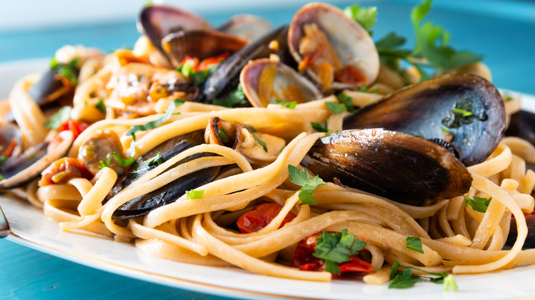 Pasta with mussels and clams