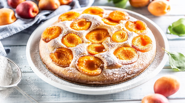 Grilled apricot cake on plate