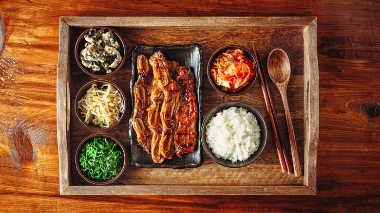 Korean barbecued short ribs on tray