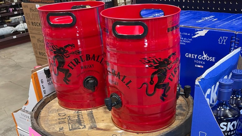 Two red Fireball kegs