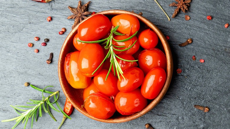 Marinated cherry tomatoes in bowl