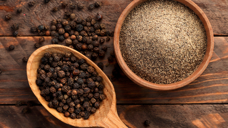 Ground and whole black pepper