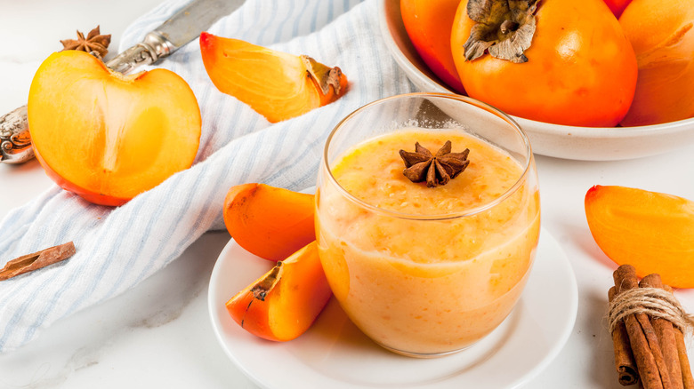 persimmon smoothie and whole persimmons