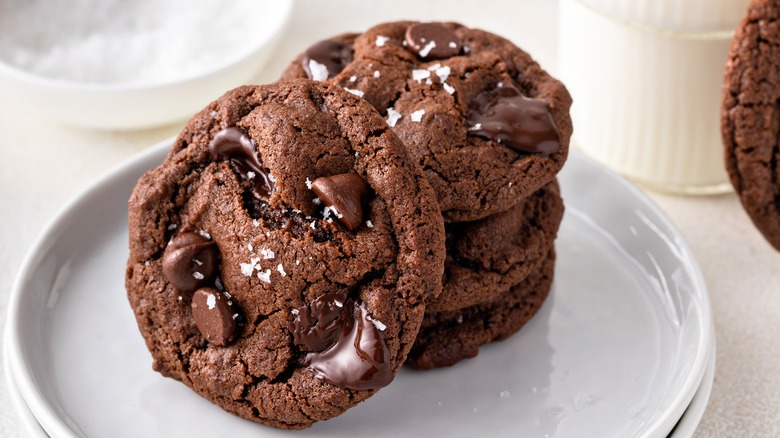 double chocolate cookies sprinkled with salt
