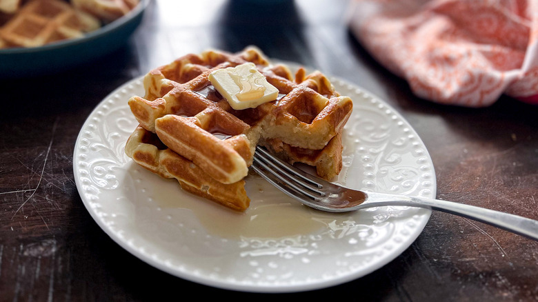 classic waffles on plate 