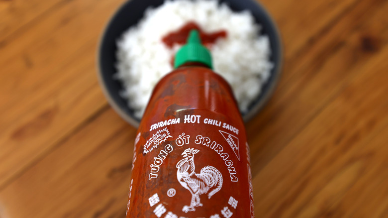 Bottles of Sriracha hot sauce
