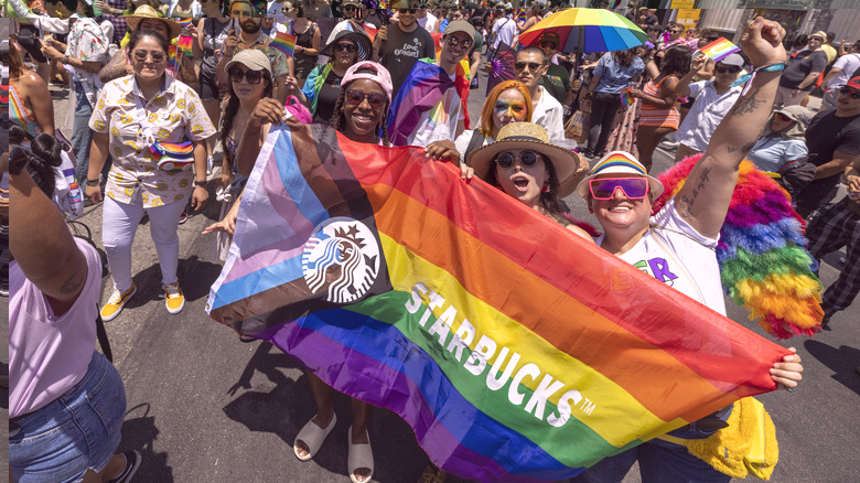Pride celebration with Starbucks flag