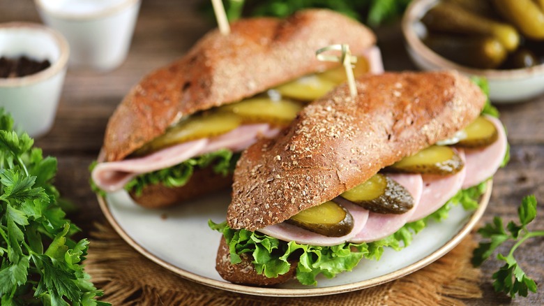 sandwiches with meat and pickles