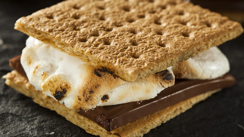 Close-up of a classic s'more