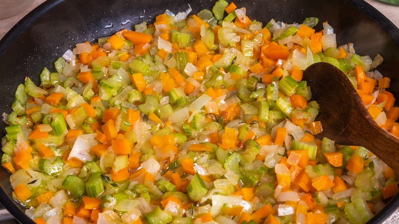 Vegetables cooking in pan
