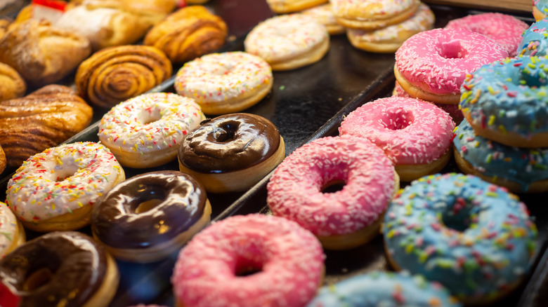 Different types of colorful donuts