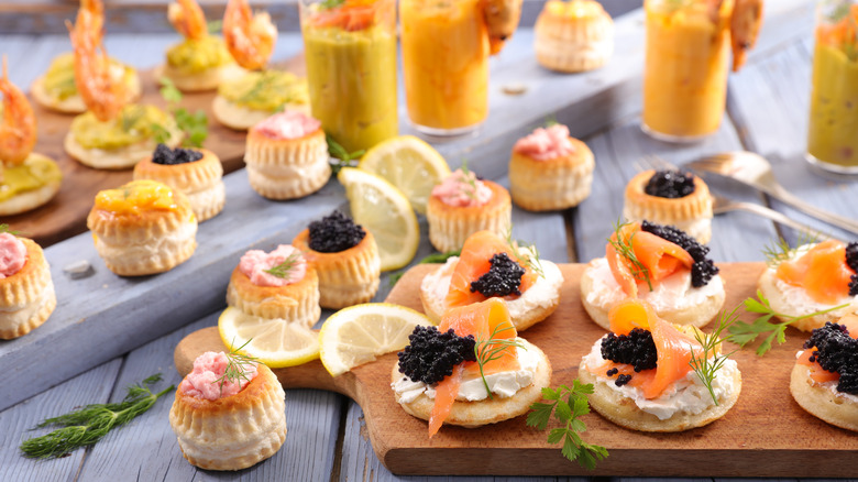 canapes with caviar and salmon