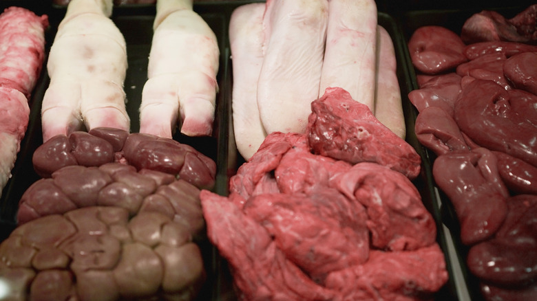 Organ meats on display