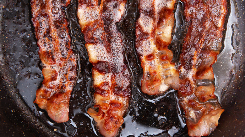 Closeup of cooking bacon 