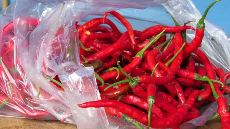 bag of red chile peppers