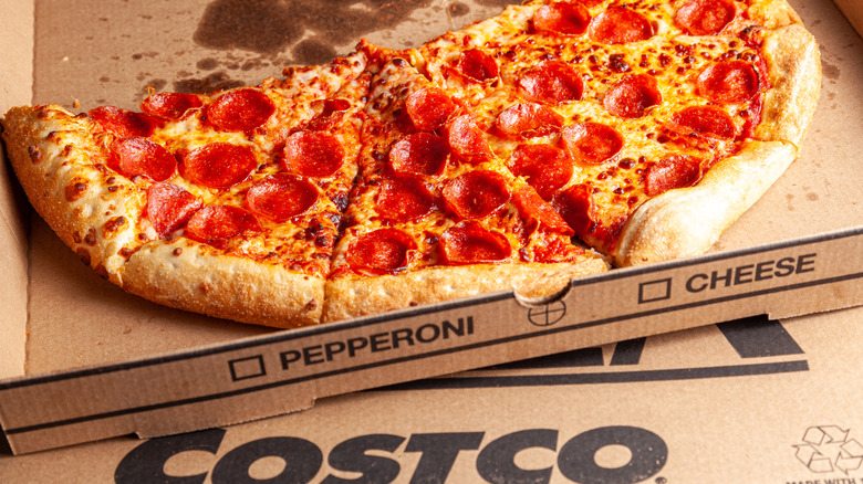 Half Costco pizza in box