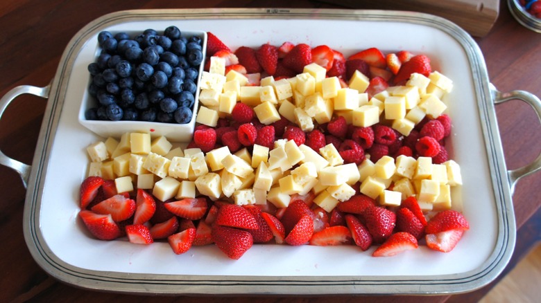 American flag-shaped cheese and fruit board