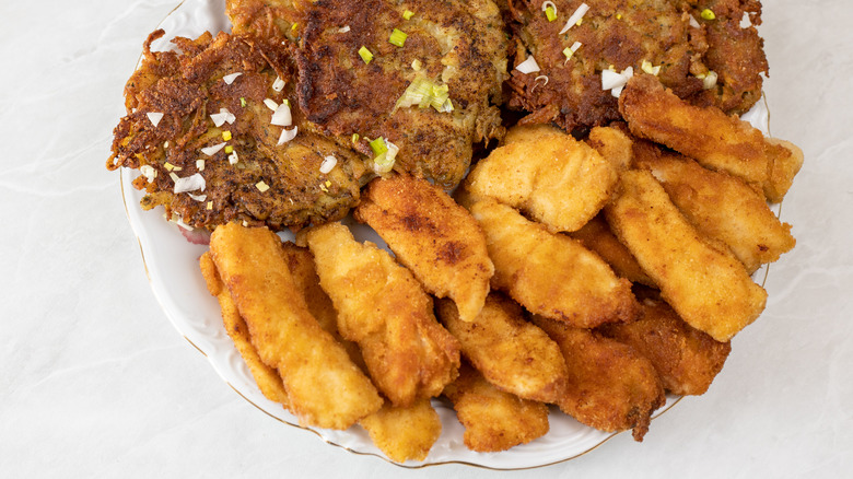 Fried chicken and latkes