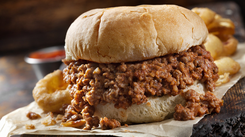 sloppy joes served with onion rings