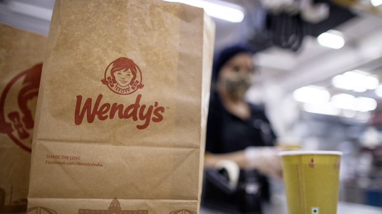 Paper bag with Wendy's logo printed on it