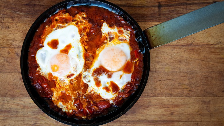 fried eggs with harissa paste