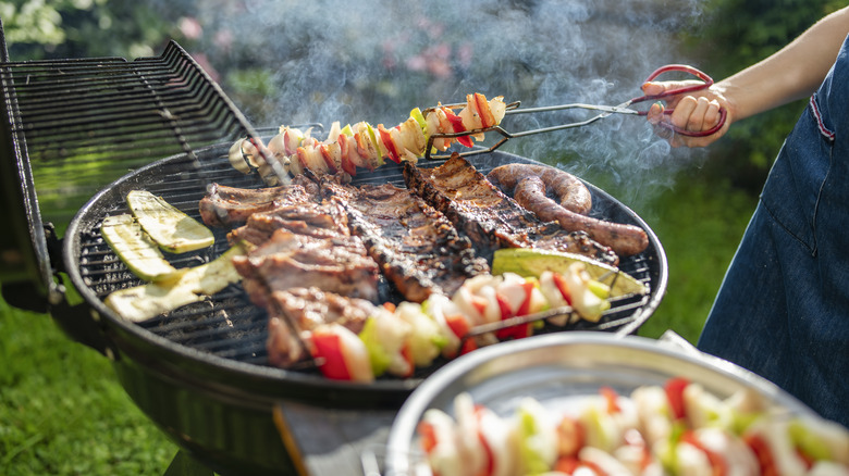 various foods on charcoal grill