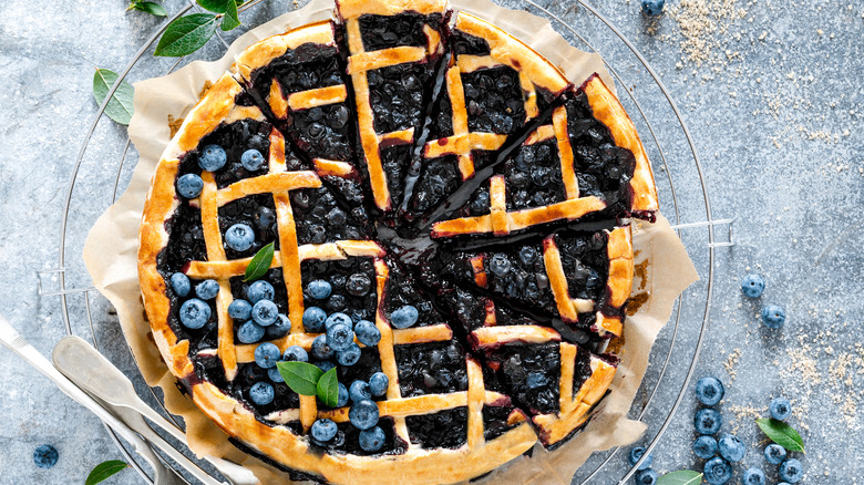 whole lattice top blueberry pie