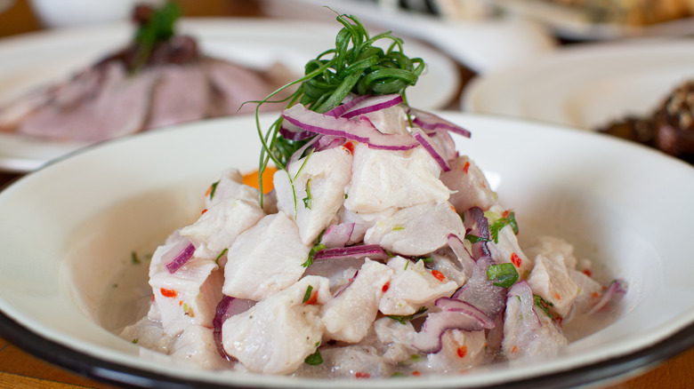 close up bowl of ceviche