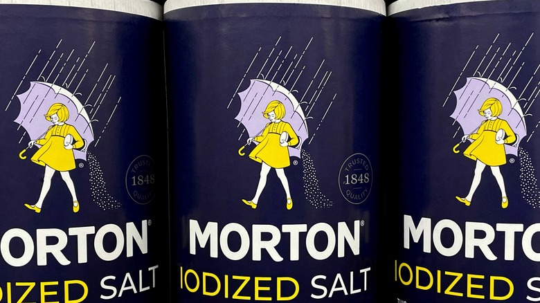 Row of Morton salt containers 
