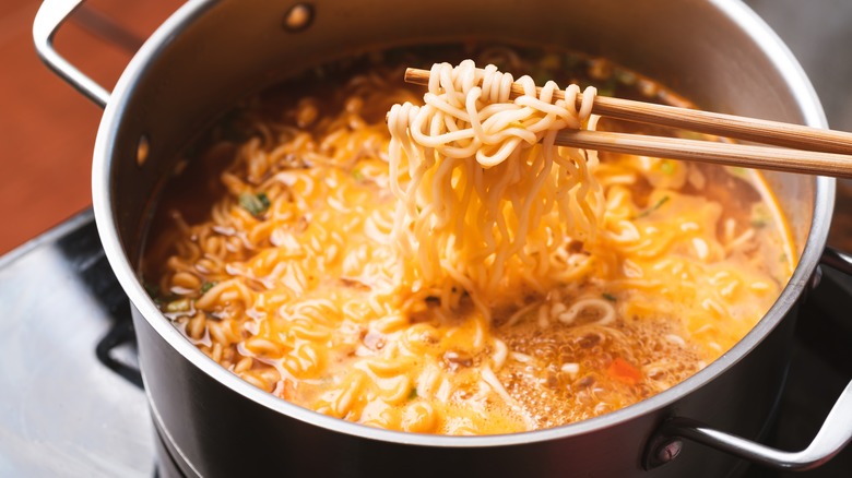 ramen noodles in a pot