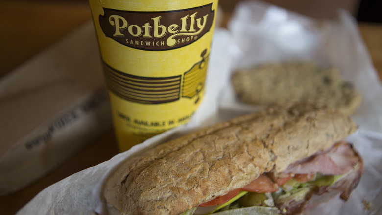 Potbelly cup and sandwich