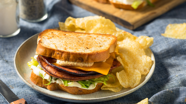 fried bologna sandwich with chips